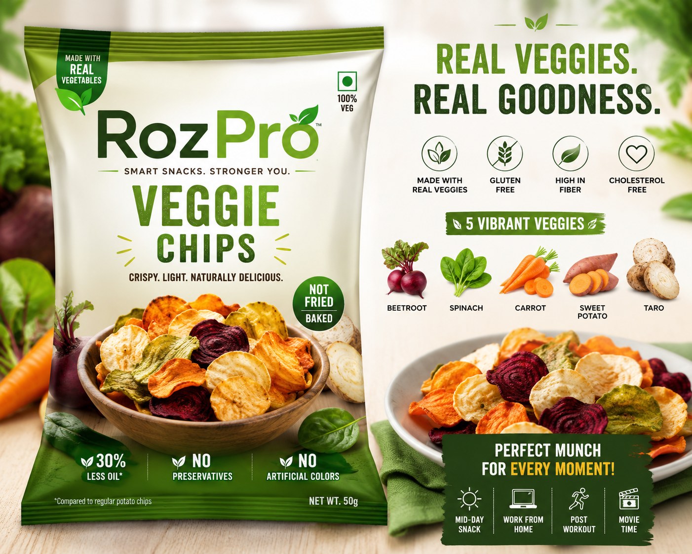 RozPro Veggie Chips air-fried vegetable chips range